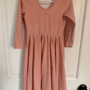 Girls' Long Sleeve Dusty Rose Gathered Waist Dress